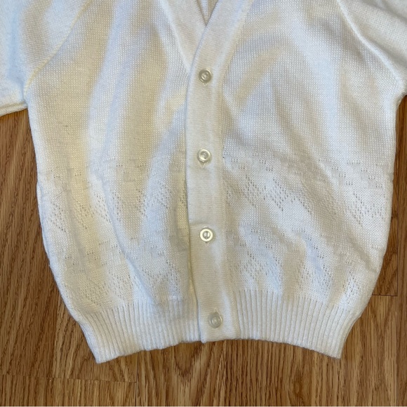 VINTAGE MCM JULIUS BERGER WHITE DIAMOND PRINT CARDIGAN SWEATER SIZE 4/5 KIDS - Picture 4 of 7